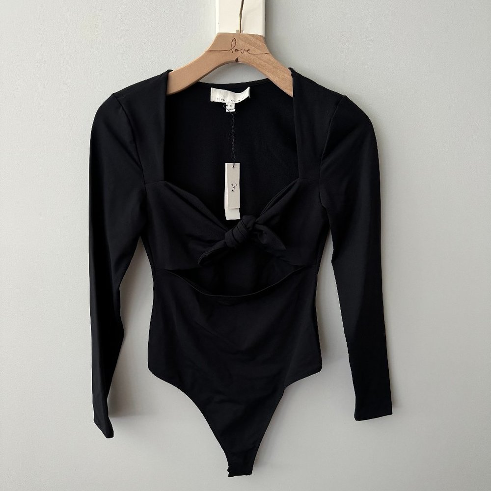 NWT Fleur du Mal Bow Bodysuit - Black - Size Small